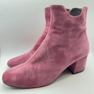 Vtg Pink Suede Ankle Zip Heel Boots Soft Fairycore Cottage Boho Indie 8.5 39